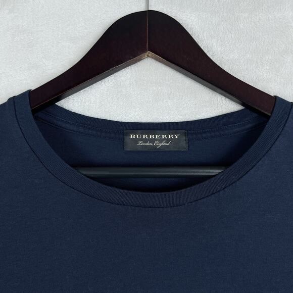 Burberry London England T Shirt Nova Check Blue Silk Pocket Size Small - Picture 2 of 9